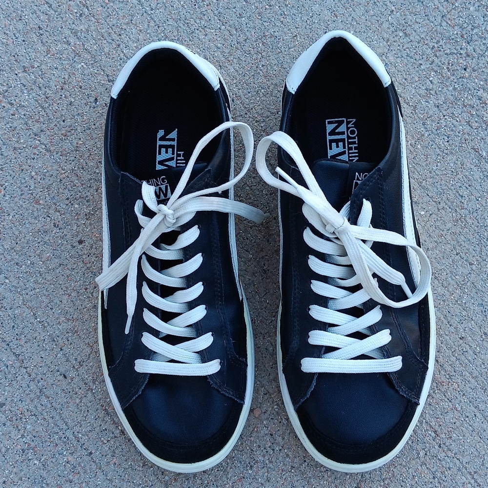Nothing New Black Leather Platform Womens Sneakers - Picture 3 of 10